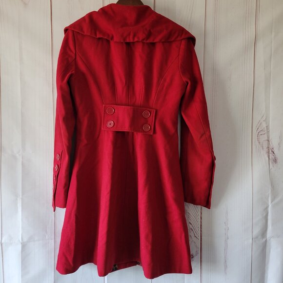 Express Pea Coat w/Leopard Interior, Wool Blend, Button Front, Women’s S, Red - Picture 4 of 9